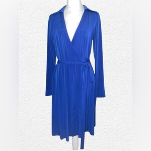 Calvin Klein Size 8 Collared Wrap Long Sleeves Drop Waist Royal Blue